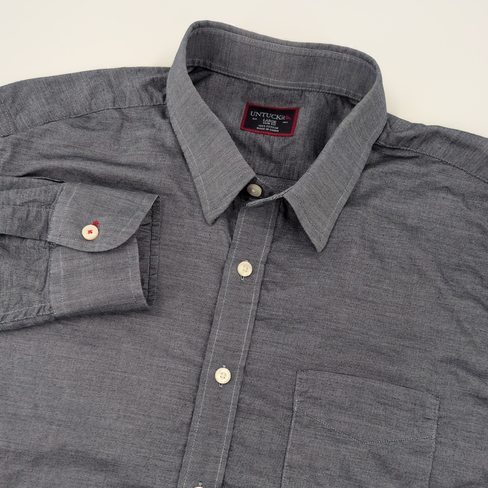 UNTUCKit Mens L Slim Fit Gray 100% Cotton Long Sleeve Button Down Shirt